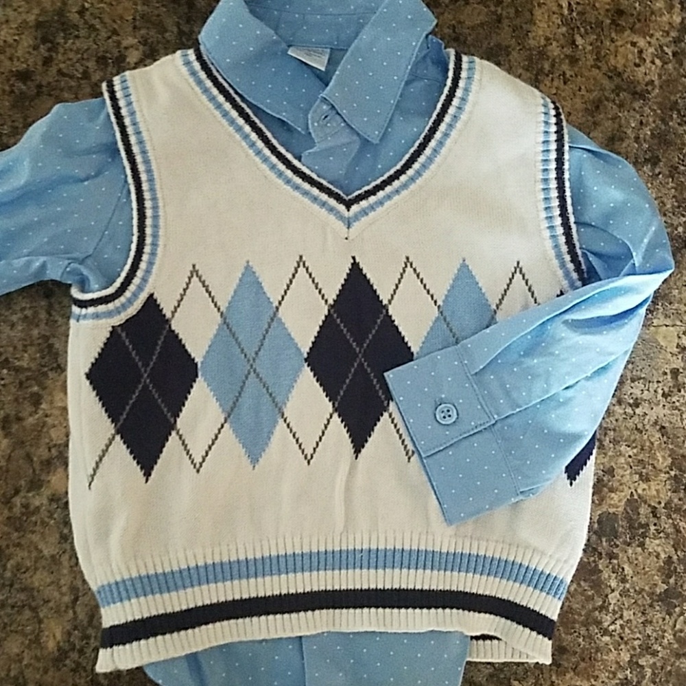 Dress shirt and vest.